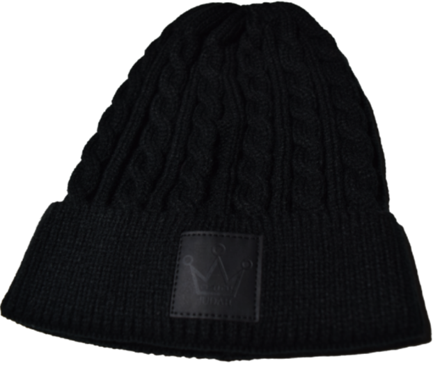Black Leather Patch Beanie