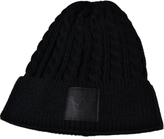 Black Leather Patch Beanie