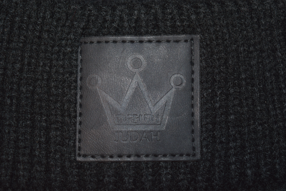 Black Leather Patch Beanie